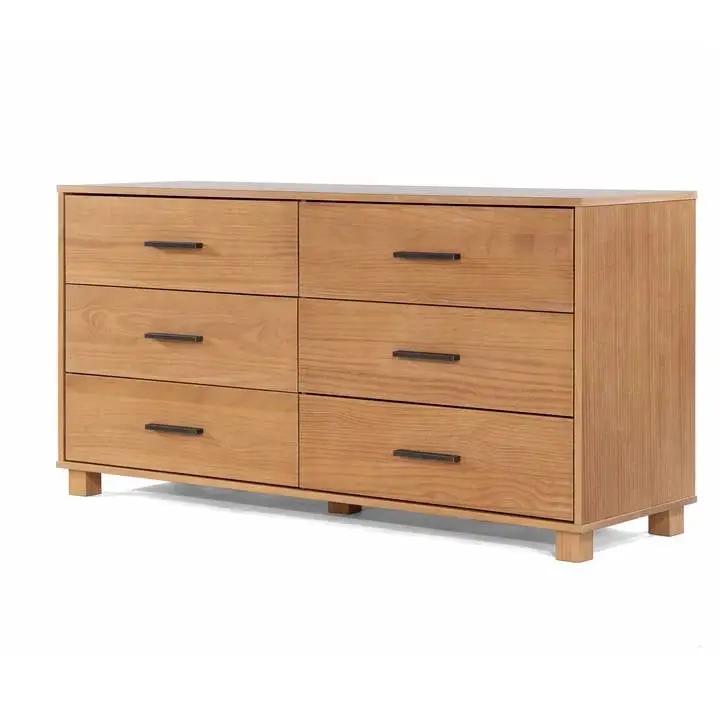 Modern Farmhouse Solid Wood 6 Drawer Double Dresser in Light Brown Finish by HomePacific