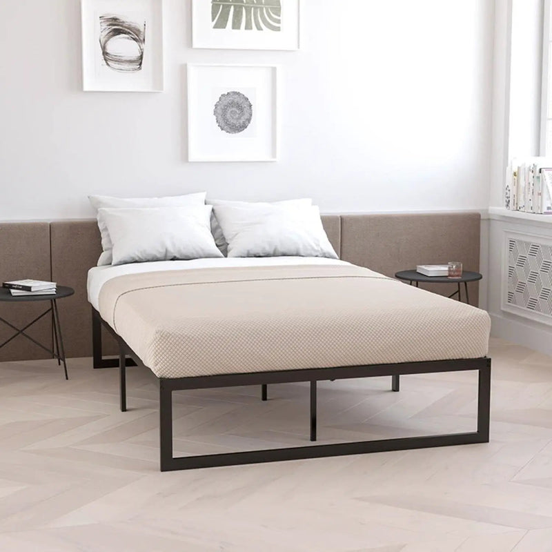 King Size 14 Inch Black Metal Steel Slat Platform Bed by HomePacific