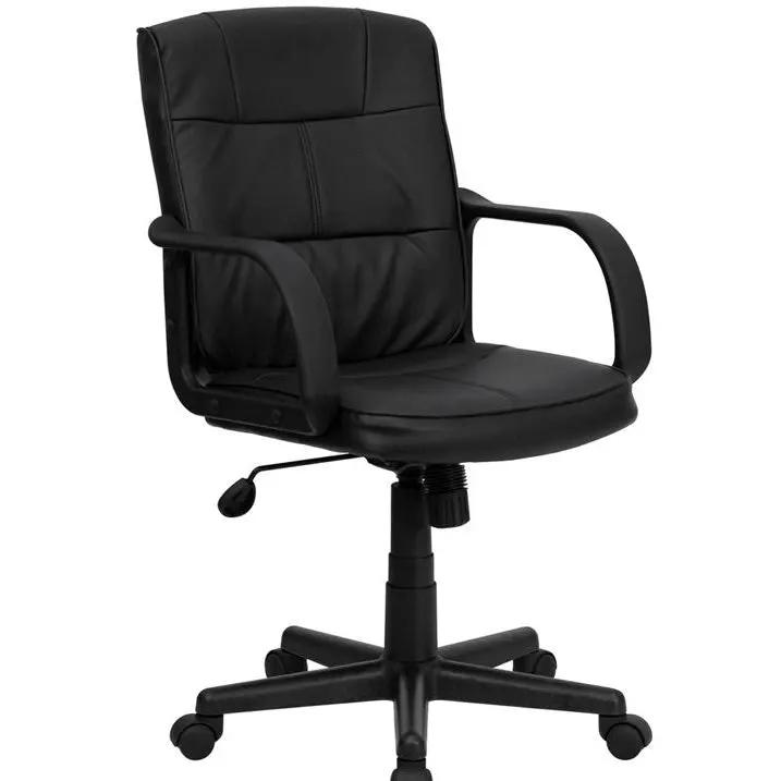 Black Mid-Back Polyurethane & Leather Office Chair with Nylon Arms by HomePacific