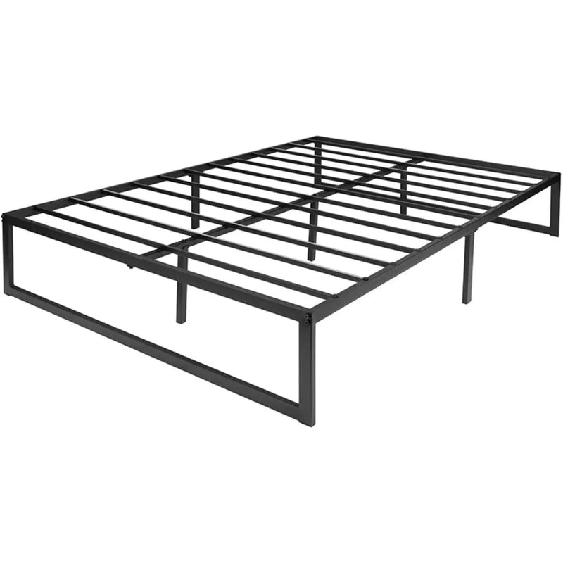 Queen Size 14 Inch High Heavy Duty Black Metal Platform Bed Frame by HomePacific