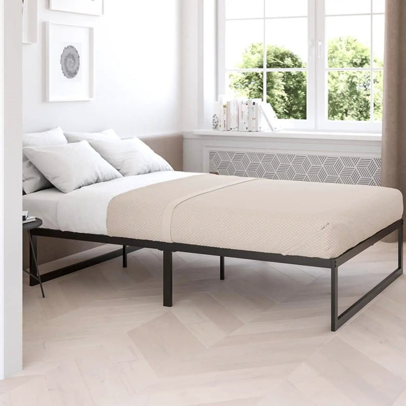 Queen Size 14 Inch High Heavy Duty Black Metal Platform Bed Frame by HomePacific