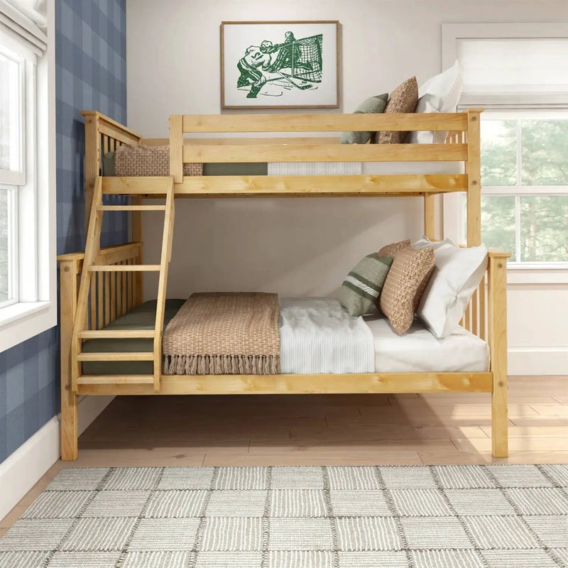 Twin over Full size Solid Wooden Bunk Bed in Natural Pine Wood Finish by HomePacific