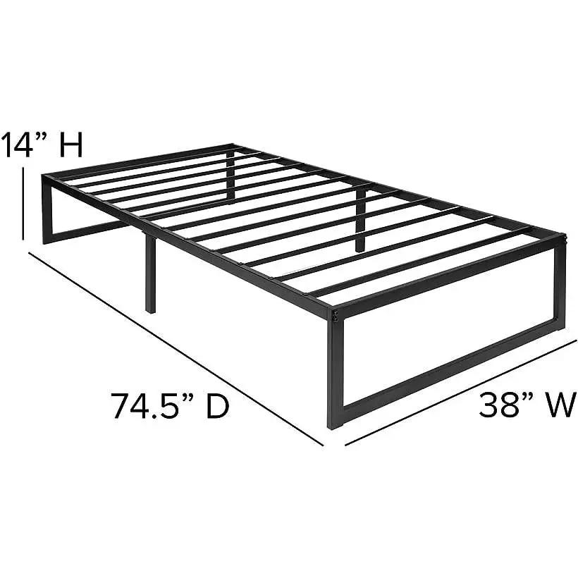 Twin Size 14 Inch Black Metal Steel Slat Platform Bed by HomePacific