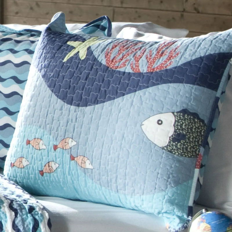 Full / Queen Blue Serenity Sea Fish Coral Coverlet Quilt Bedspread Set by HomePacific