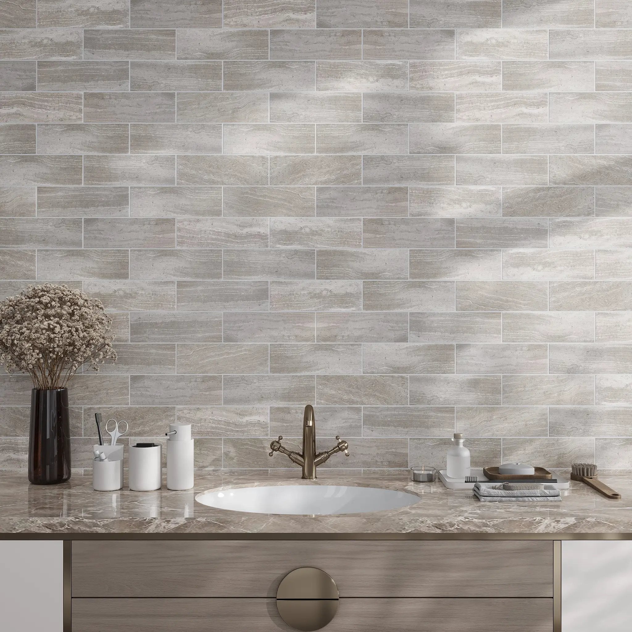 Wooden Grey 4x12 Honed Subway Marble Tile (15 pack, 5 sq ft/case) by Apollo Tile