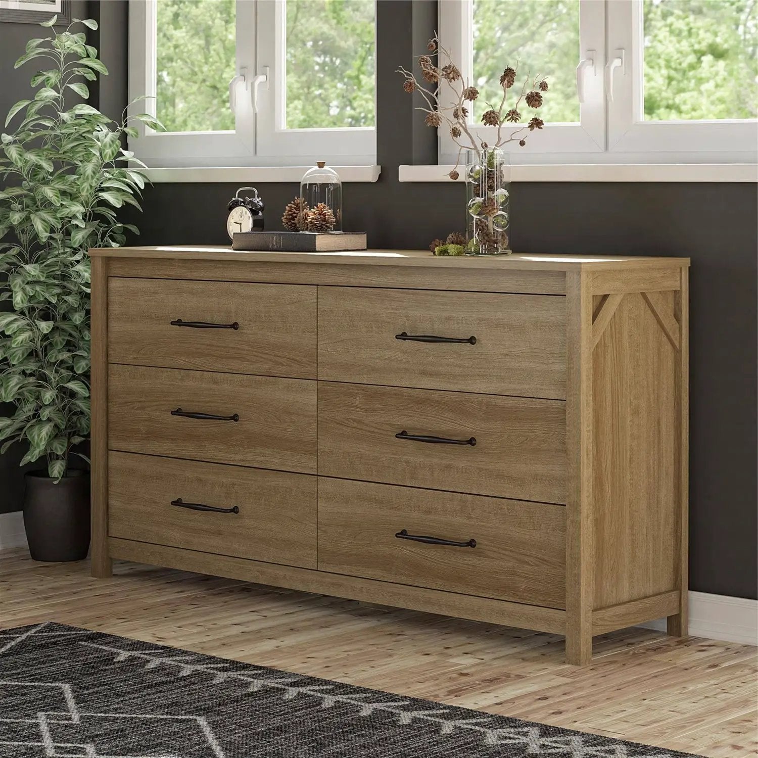 Rustic Farmhouse 6-Drawer Dresser in Natural Wood Finish by HomePacific