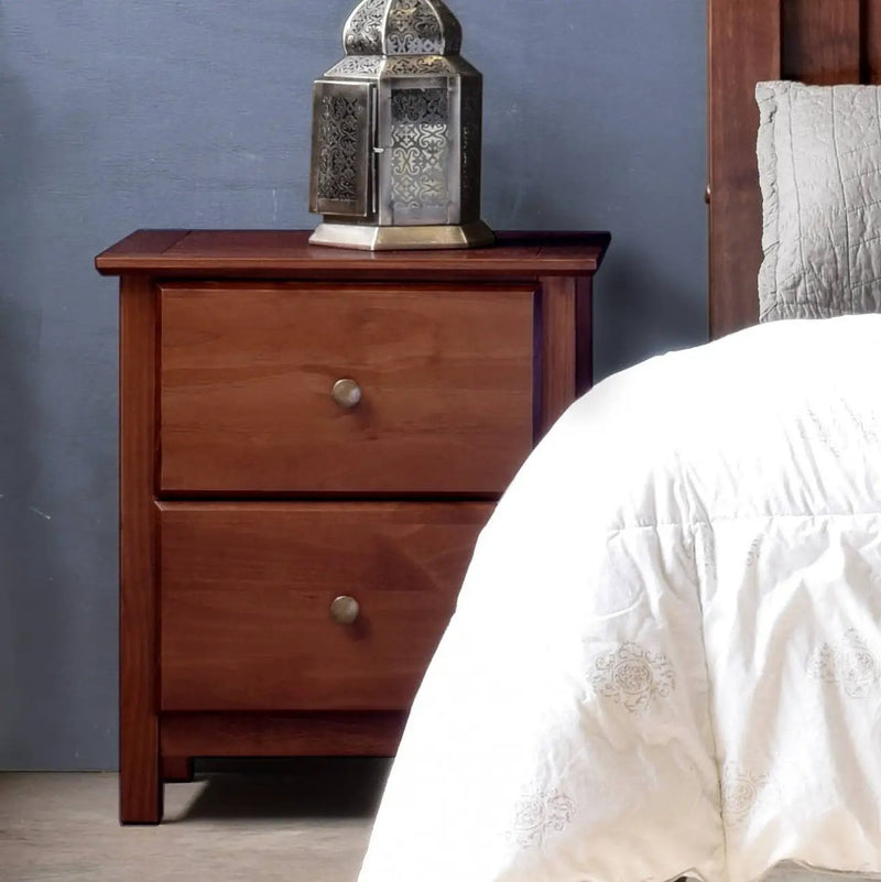 Farmhouse Solid Pine Wood 2 Drawer Nightstand in Cherry Finish by HomePacific