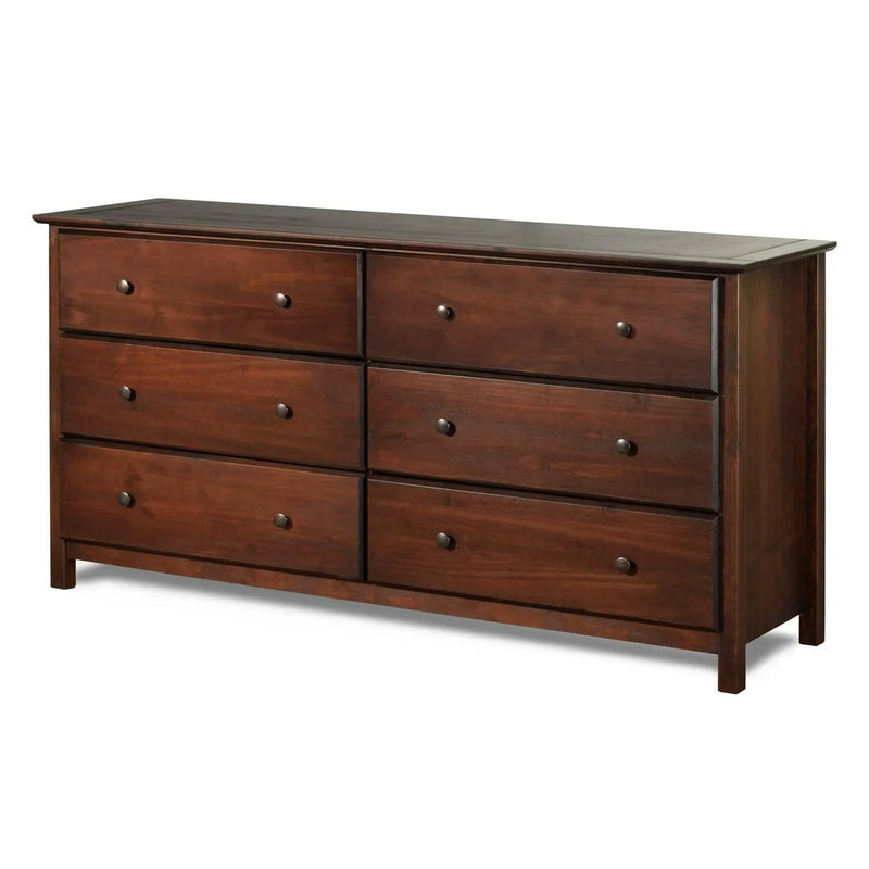 Farmhouse Solid Pine Wood 6 Drawer Dresser in Cherry Finish by HomePacific