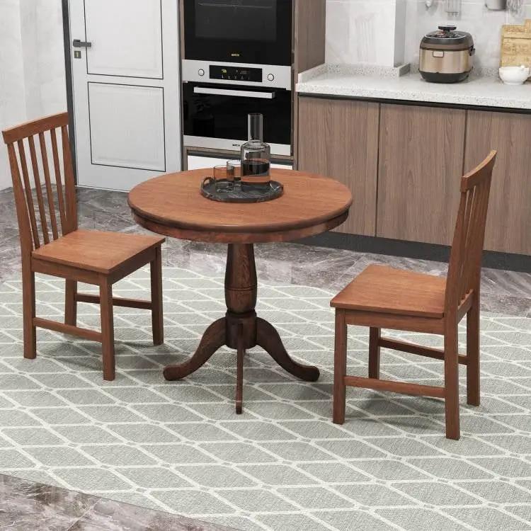 3-Piece Traditional Round Dining Table and 2 Chairs Set in Walnut Wood Finish by HomePacific