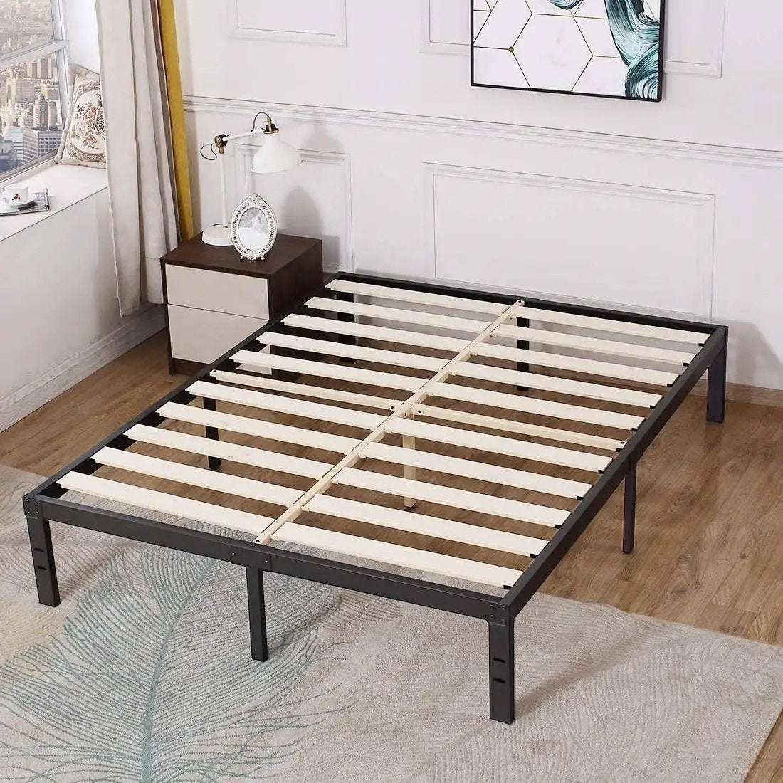 Full Heavy Duty Metal Platform Bed Frame with Wood Slats 3,500 lbs Weight Limit by HomePacific