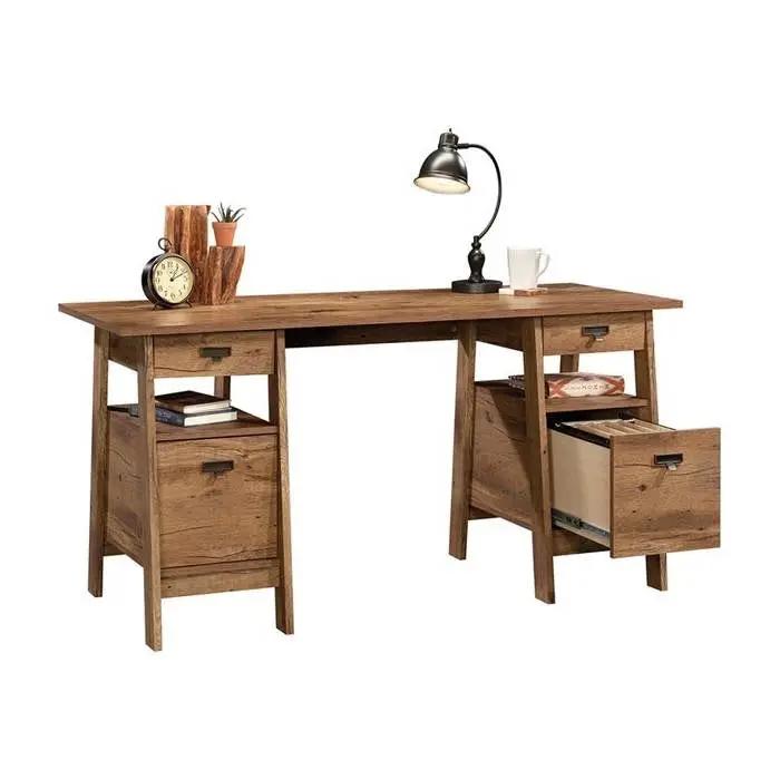 FarmHouse Rustic Oak Executive Desk w/ Filing Cabinets Storage by HomePacific