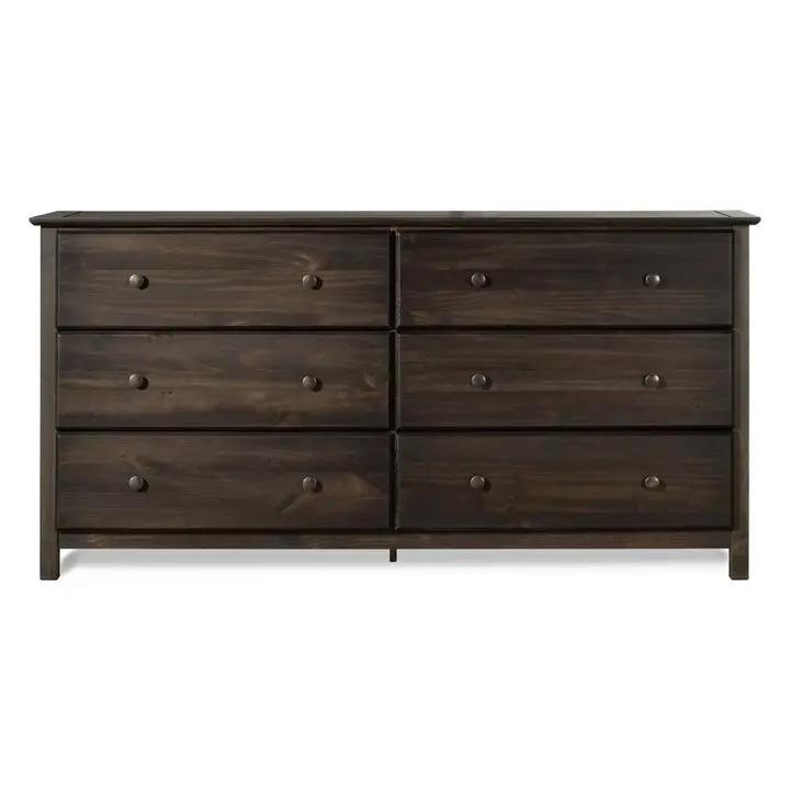 Farmhouse Solid Pine Wood 6 Drawer Dresser in Espresso Finish by HomePacific