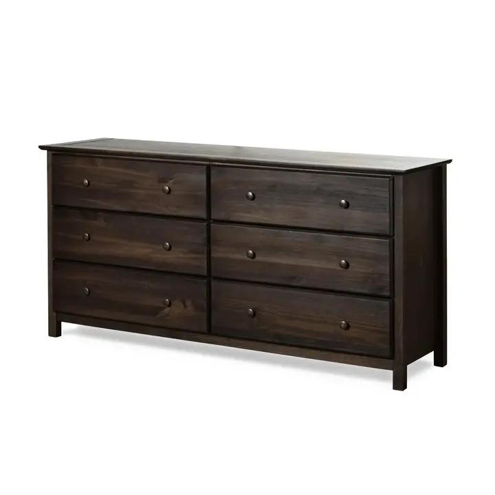 Farmhouse Solid Pine Wood 6 Drawer Dresser in Espresso Finish by HomePacific