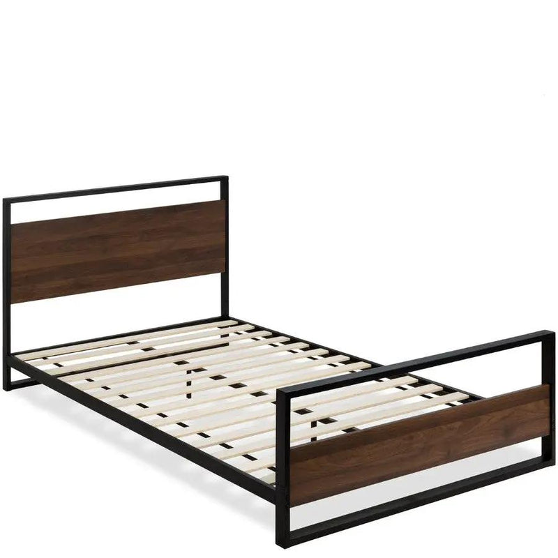 Queen size Farmhouse Metal Wood Platform Bed Frame with Headboard Footboard by HomePacific