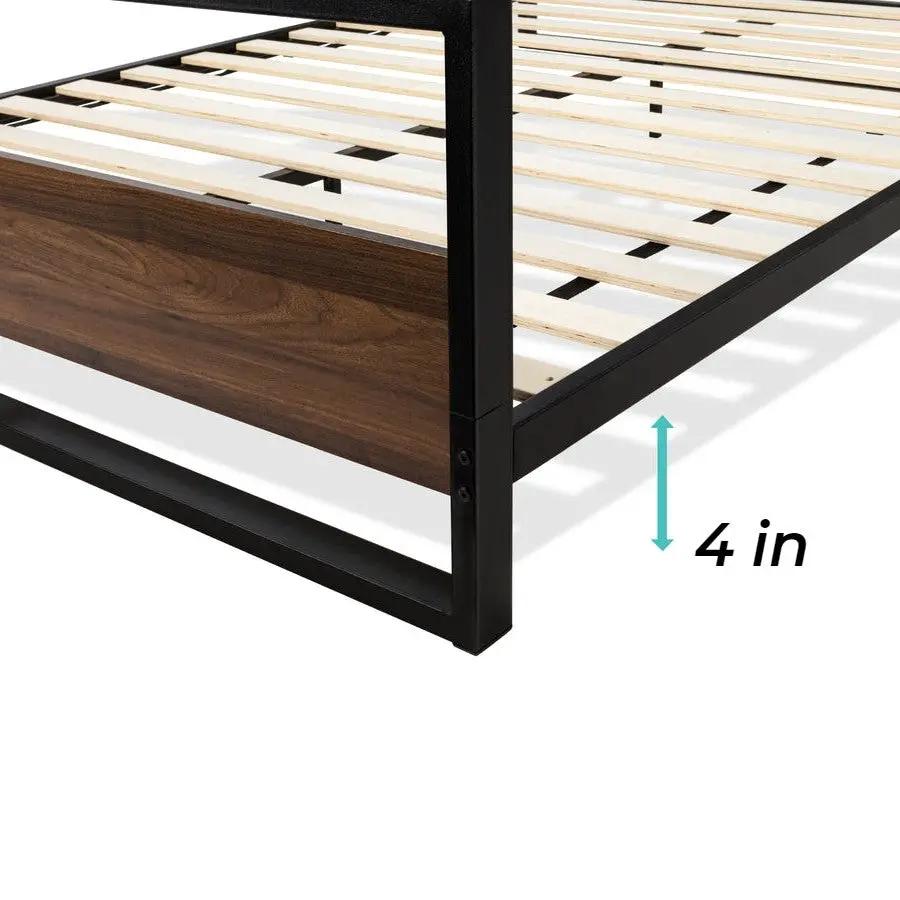Queen size Farmhouse Metal Wood Platform Bed Frame with Headboard Footboard by HomePacific