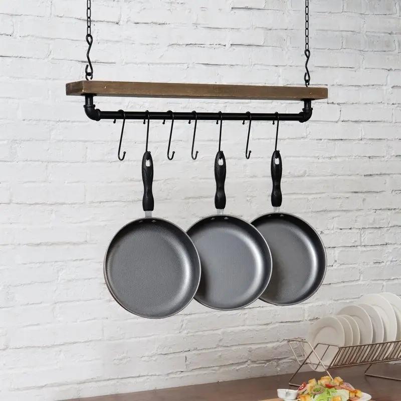 FarmHome Rustic Industrial 8 S-Hooks Ceiling Mounted Hanging Pot Rack by HomePacific