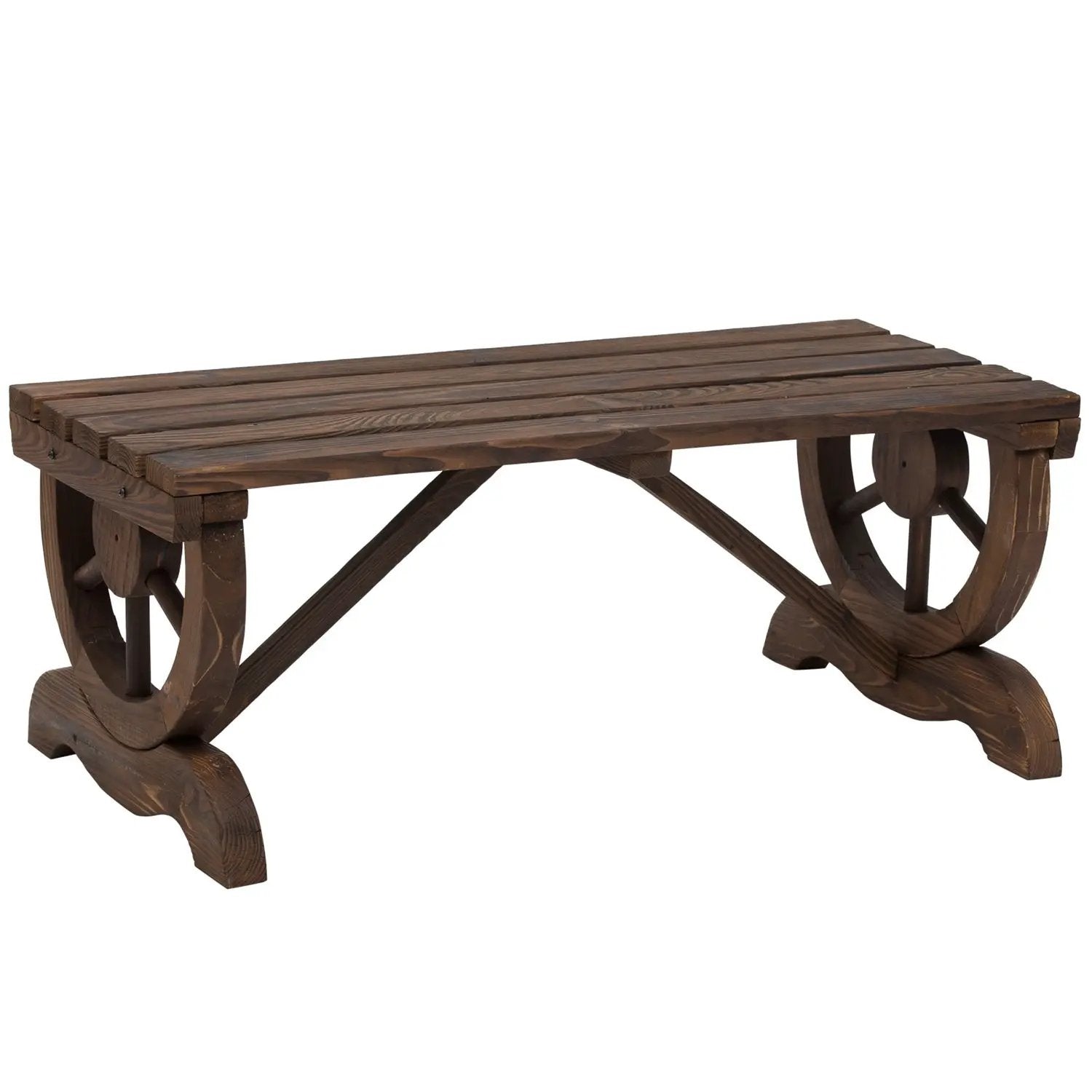 FarmHome Rustic Fir Wood Wheel Outdoor Garden Bench by HomePacific