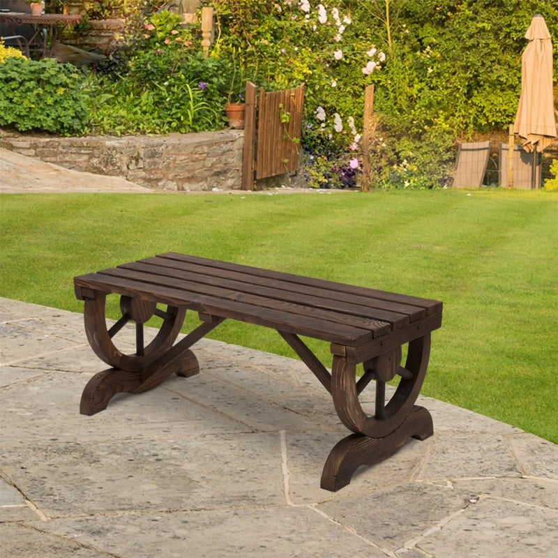 FarmHome Rustic Fir Wood Wheel Outdoor Garden Bench by HomePacific