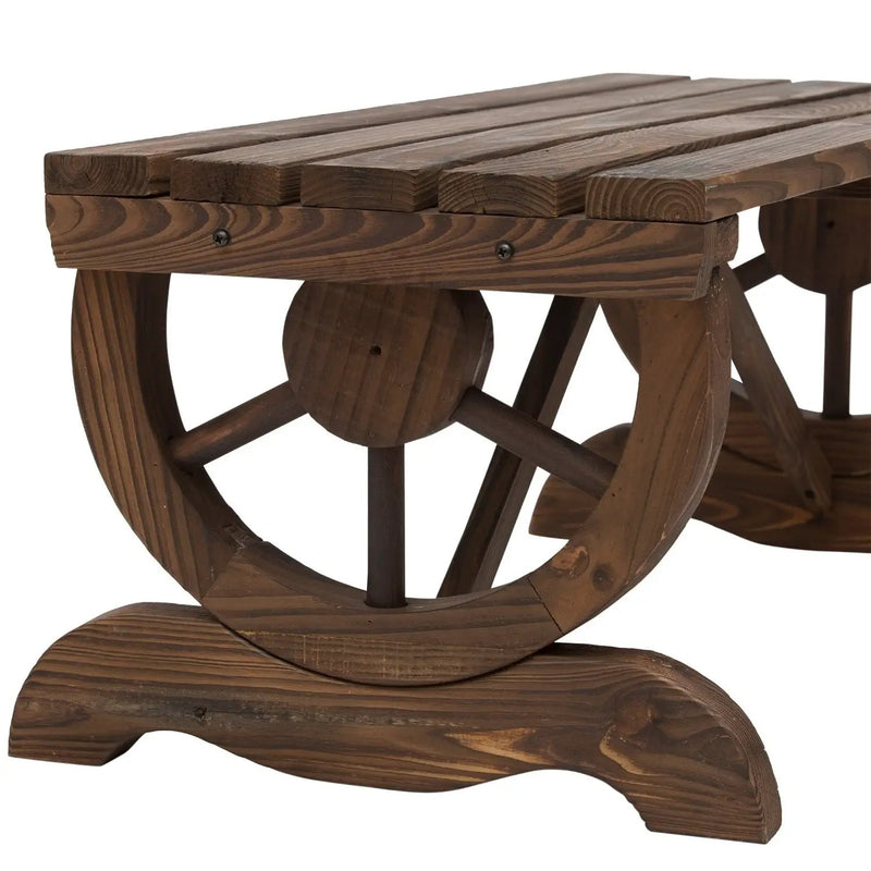 FarmHome Rustic Fir Wood Wheel Outdoor Garden Bench by HomePacific