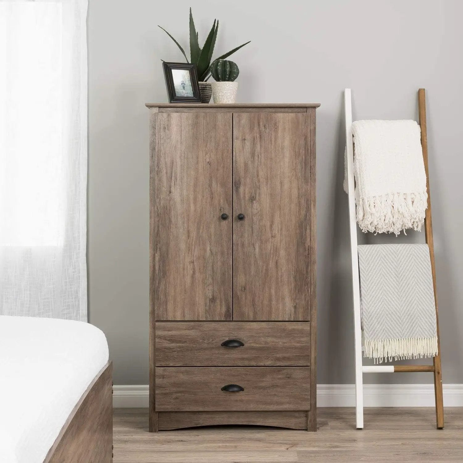 FarmHome Rustic 2 Drawer Bedroom Storage Armoire Grey Oak by HomePacific