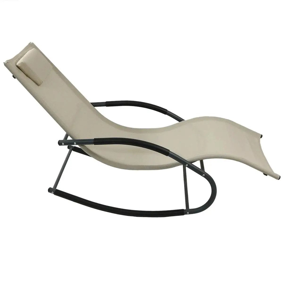 Set of 2 Beige Rocking Chaise Lounger Patio Lounge Chair with Pillow by HomePacific