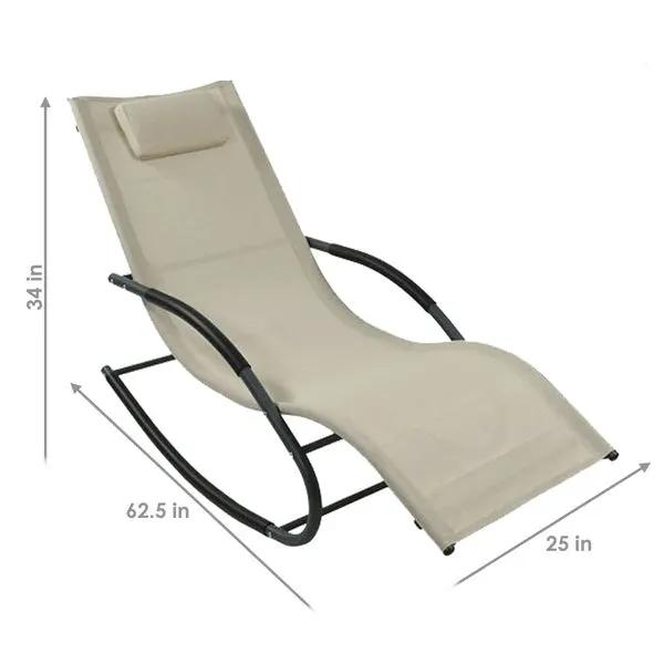 Set of 2 Beige Rocking Chaise Lounger Patio Lounge Chair with Pillow by HomePacific