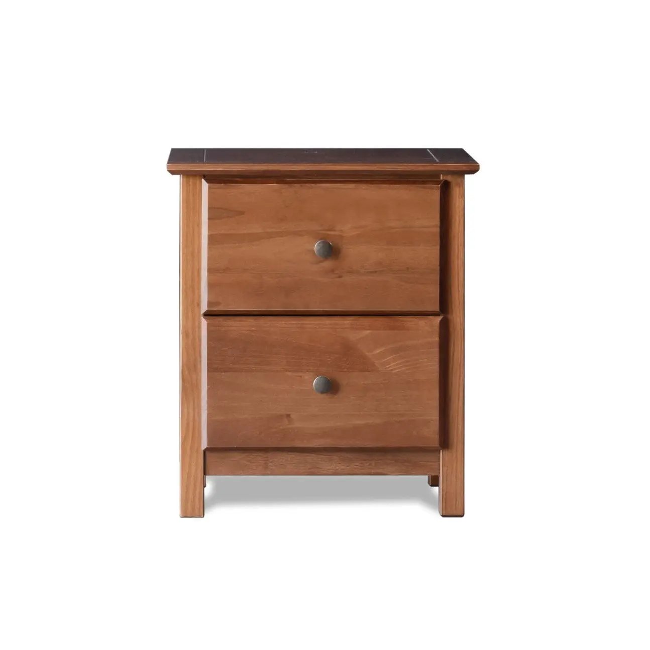 Farmhouse Solid Pine Wood 2 Drawer Nightstand in Walnut Finish by HomePacific