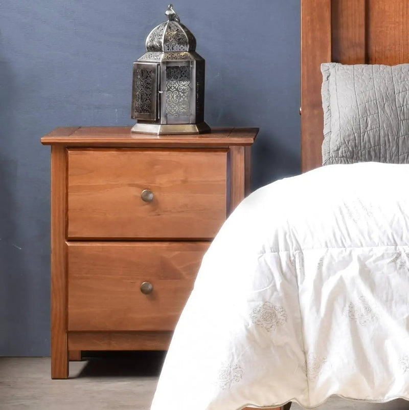 Farmhouse Solid Pine Wood 2 Drawer Nightstand in Walnut Finish by HomePacific