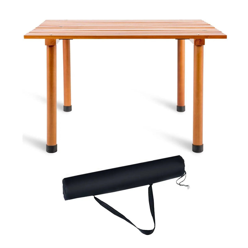 Outdoor Portable Roll-Up Folding Wood Patio Table with Carry Bag by HomePacific