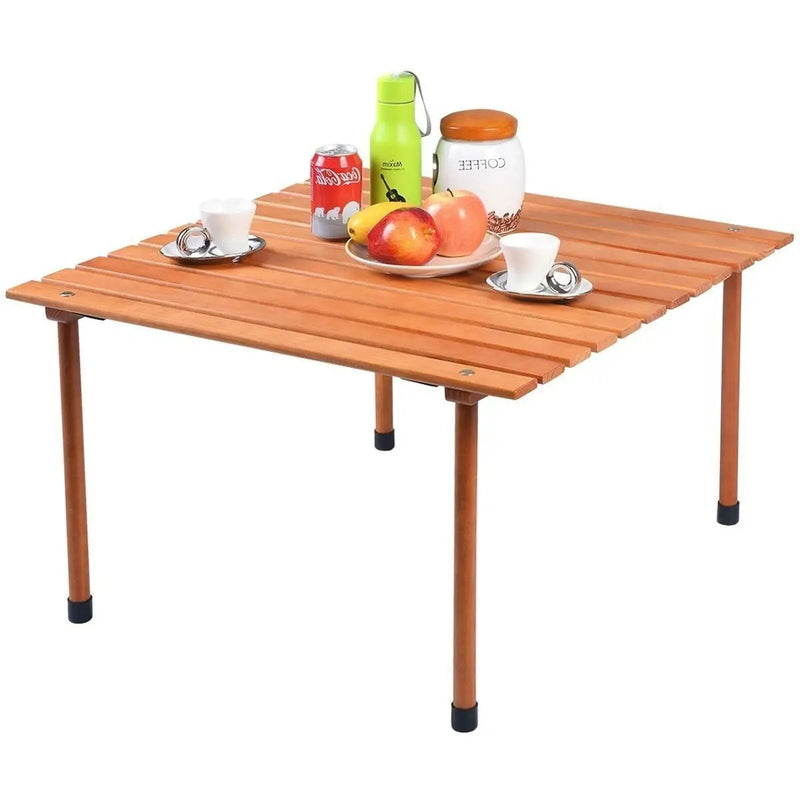 Outdoor Portable Roll-Up Folding Wood Patio Table with Carry Bag by HomePacific