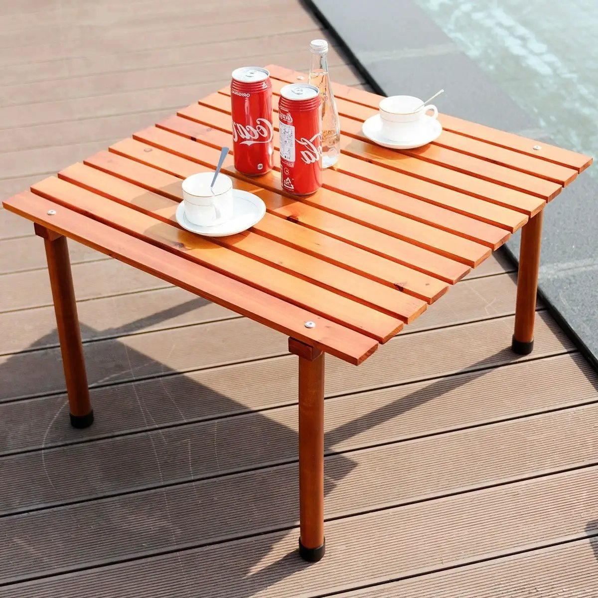 Outdoor Portable Roll-Up Folding Wood Patio Table with Carry Bag by HomePacific