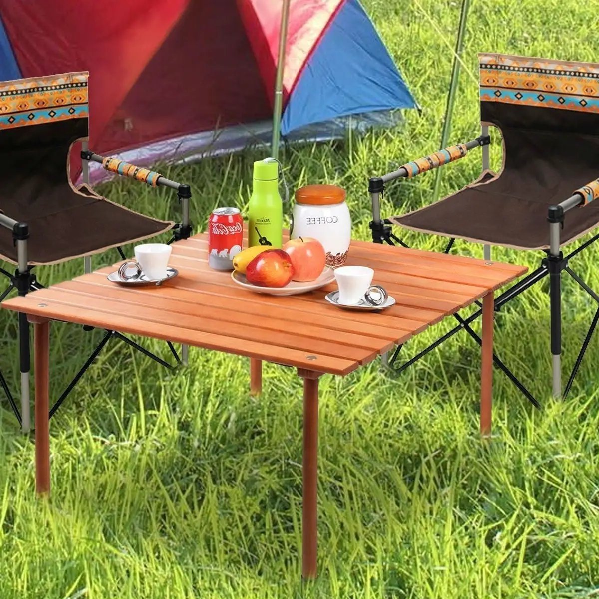 Outdoor Portable Roll-Up Folding Wood Patio Table with Carry Bag by HomePacific