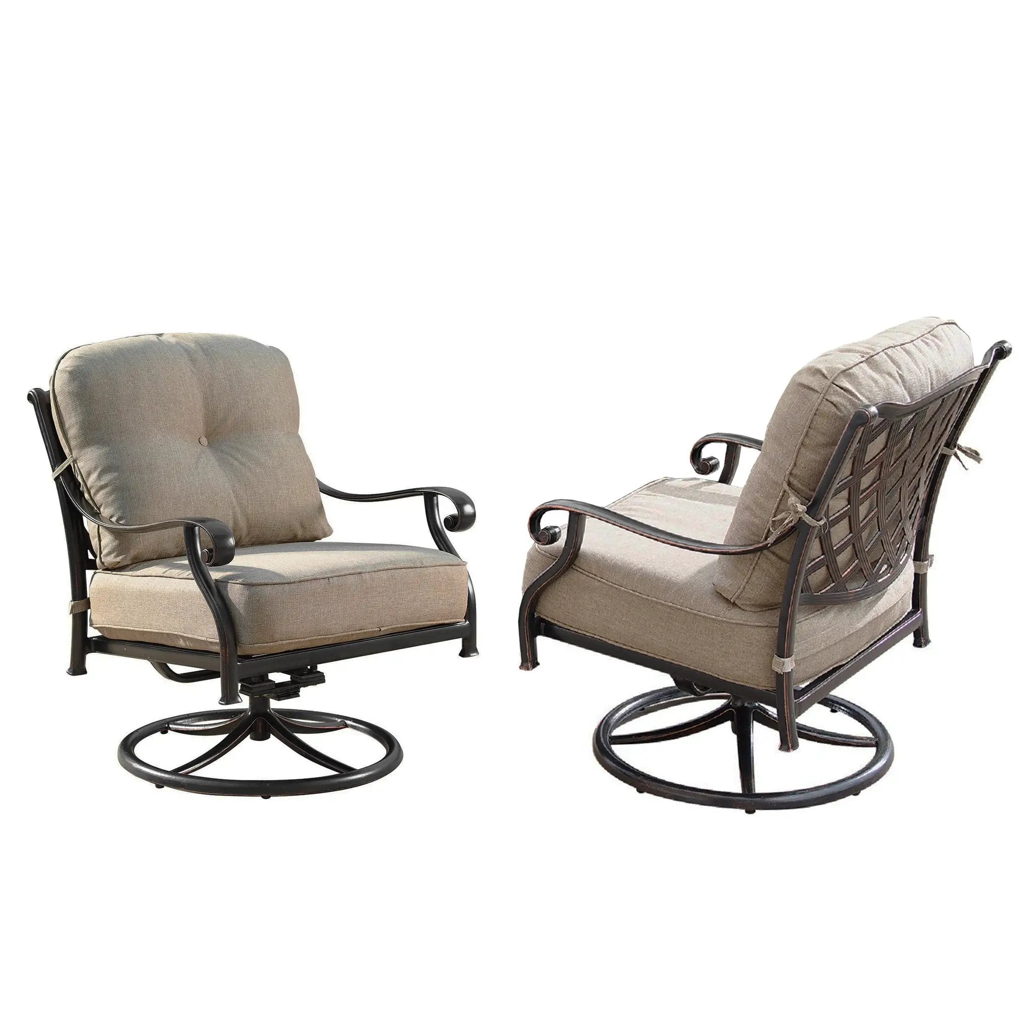 Aluminum Modern Deep Seating Swivel Rocking Club Chairs Tan Cushions by Sharicks