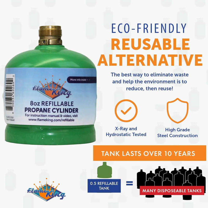 Flame King 2 Packs Eco Friendly Sustainable 8oz 1/2lb Refillable Propane Tank LP Cylinder by Flame King Products