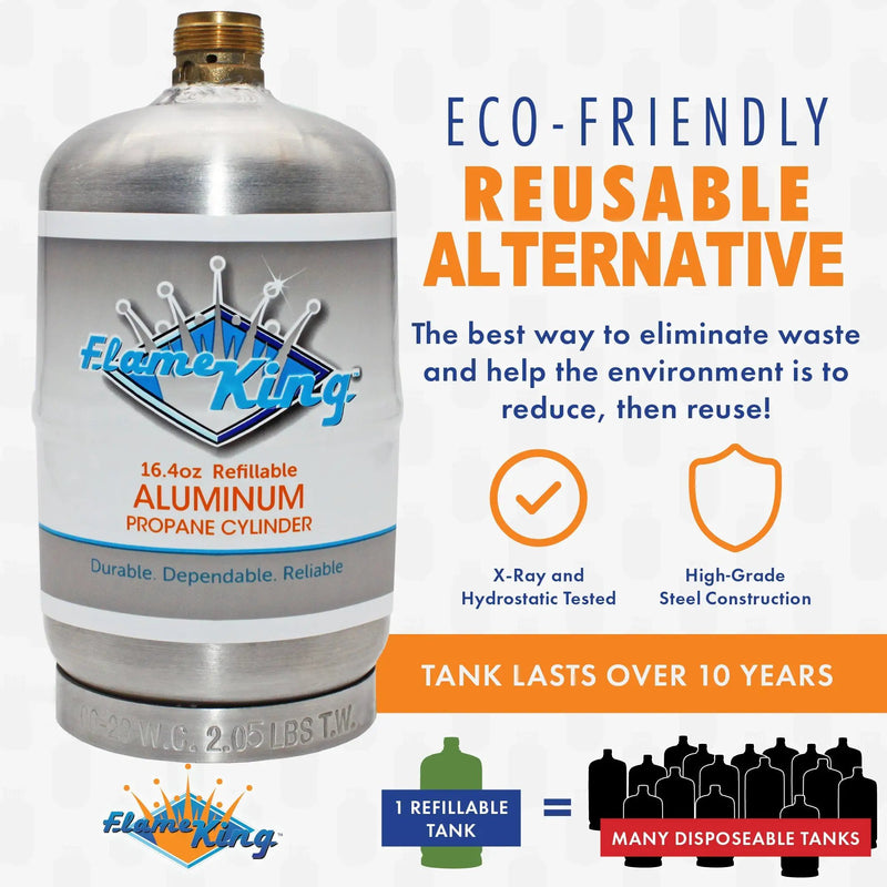 Flame King 1lb Aluminum Refillable Propane Tank LP Cylinder - 2 Pack Eco Friendly Sustainable Tank by Flame King Products