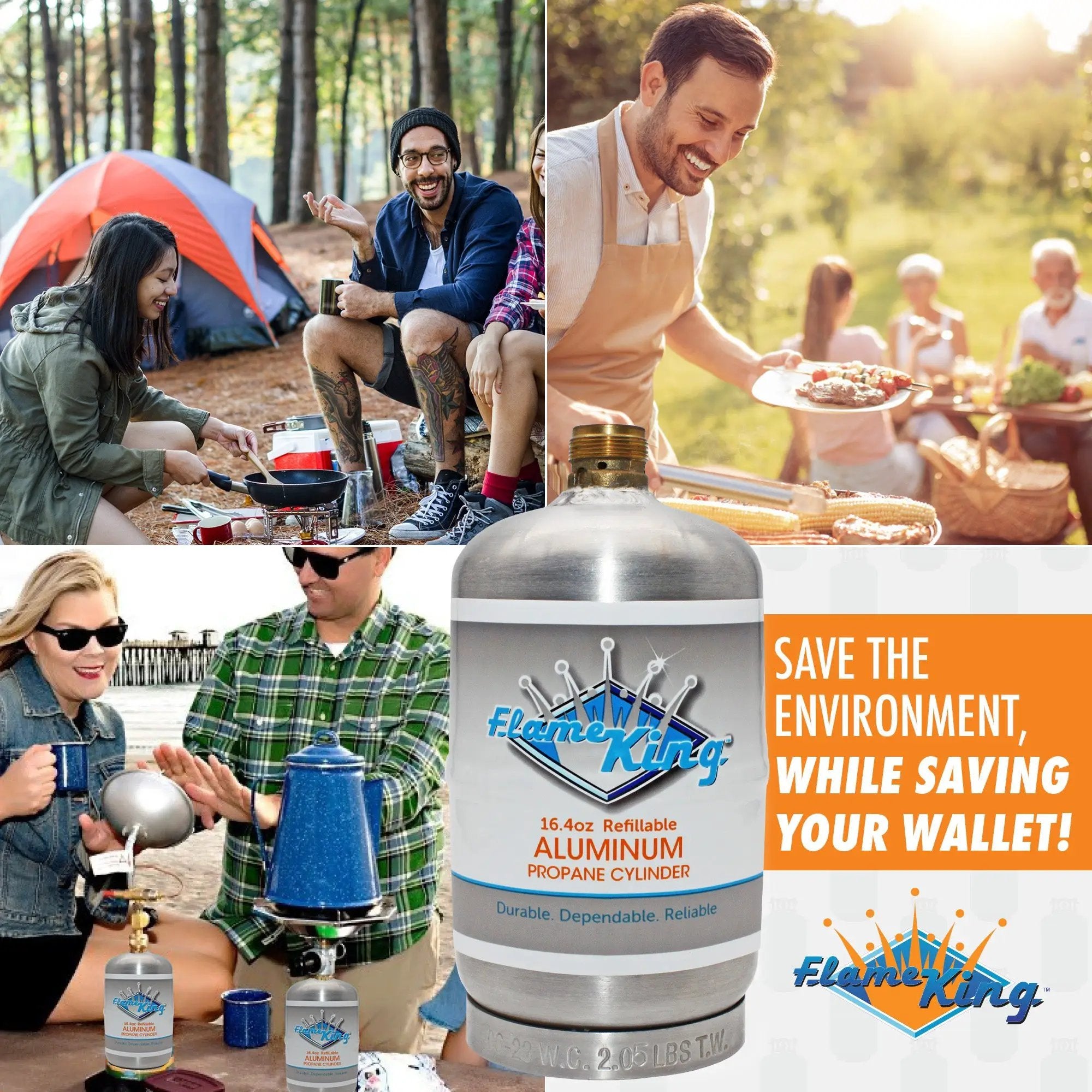 Flame King 1lb Aluminum Refillable Propane Tank LP Cylinder - 2 Pack Eco Friendly Sustainable Tank by Flame King Products