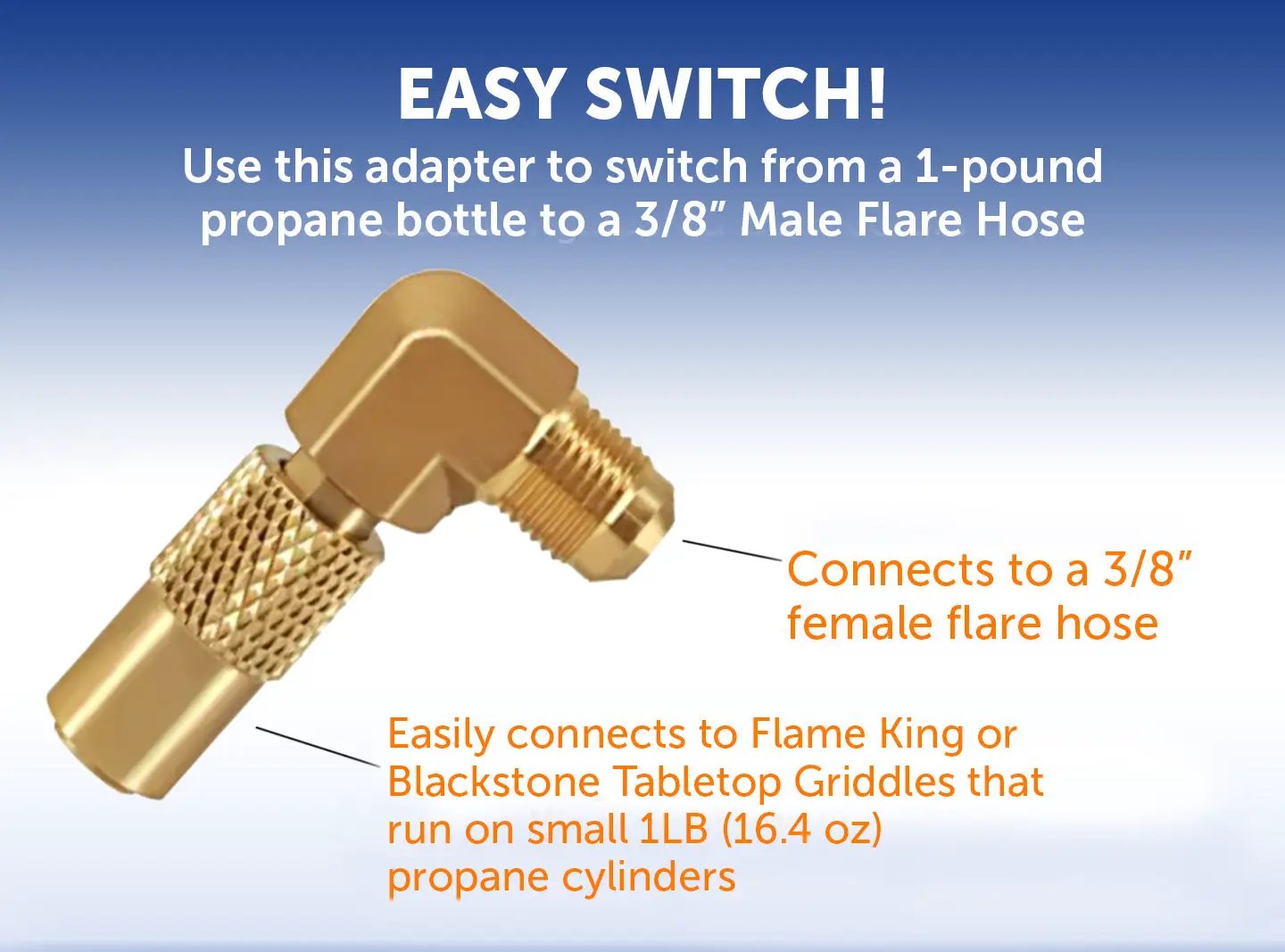 Flame King Elbow Adapter with 3/8" Male Flare for 17" or 22" Griddle by Flame King Products