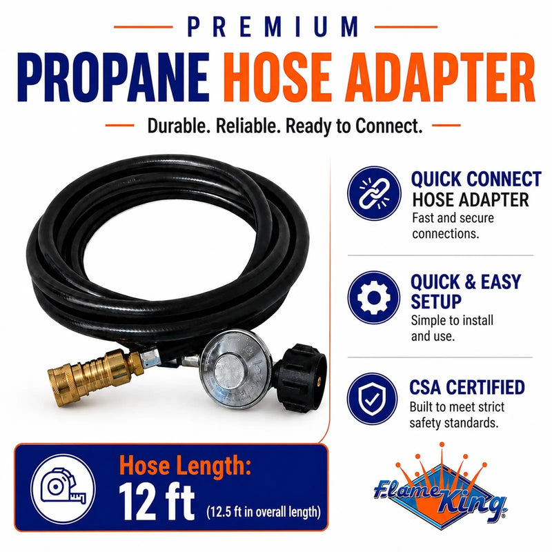 12FT QCC/Type 1 Regulator Hose with 1/4 Quick-Connect Adapter for Flame King Heaters and Buddy Mr Heaters by Flame King Products