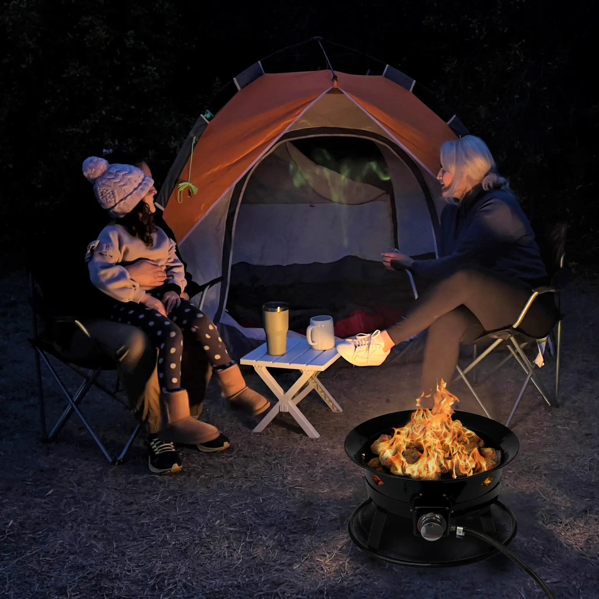 Flame King Outdoor Portable Propane Gas 19″ Fire Pit Bowl with Self Igniter Cover Carry Straps by Flame King Products