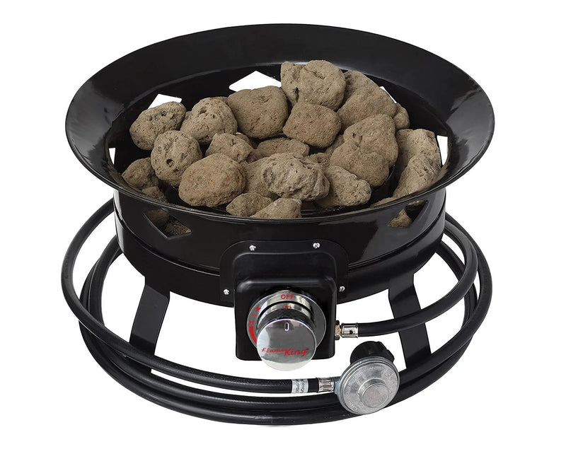 Flame King Outdoor Portable Propane Gas 19″ Fire Pit Bowl with Self Igniter Cover Carry Straps by Flame King Products