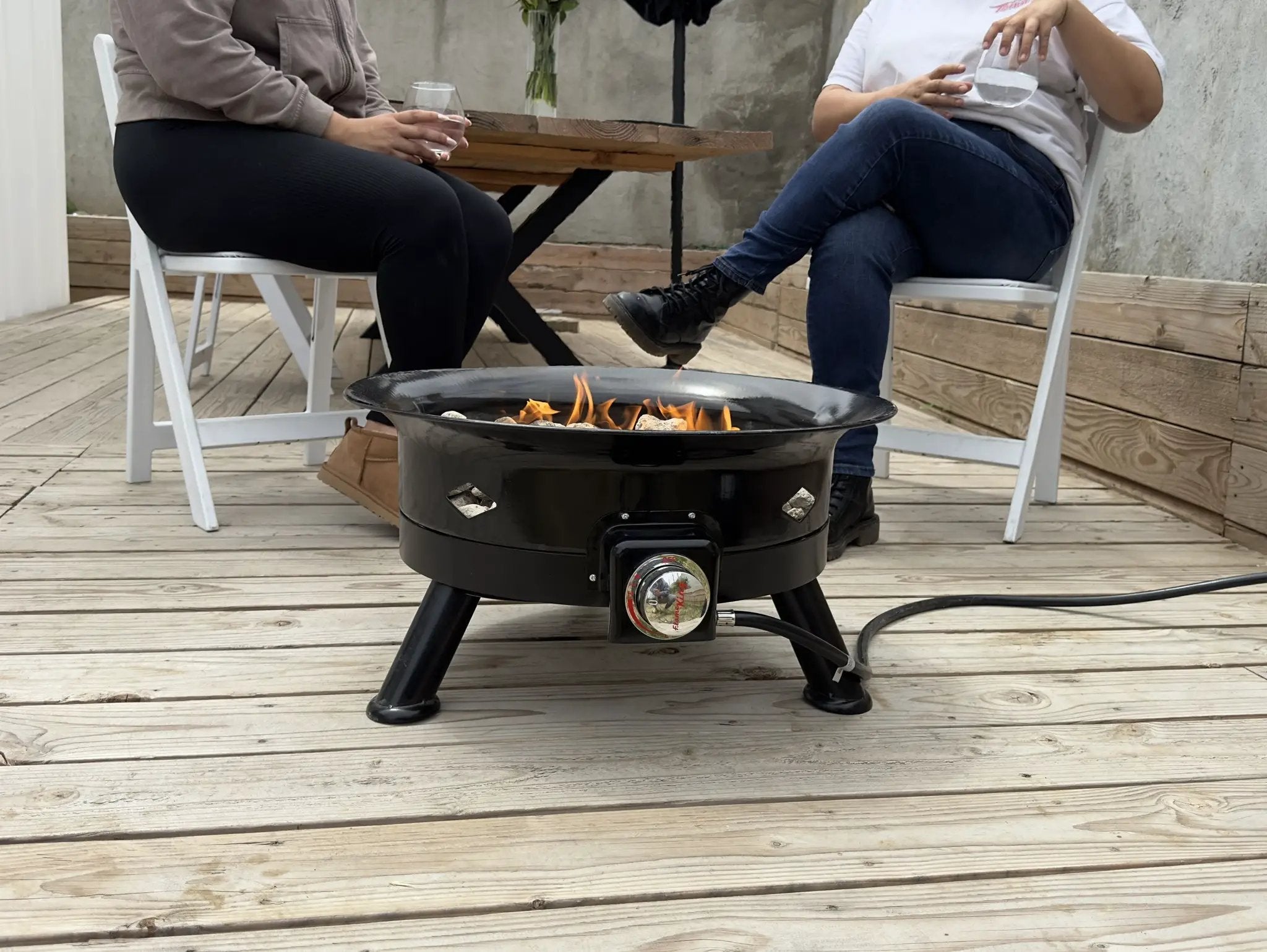 Flame King Outdoor Portable Propane Gas 24" Fire Pit Bowl with Self Igniter Cover Carry Straps by Flame King Products