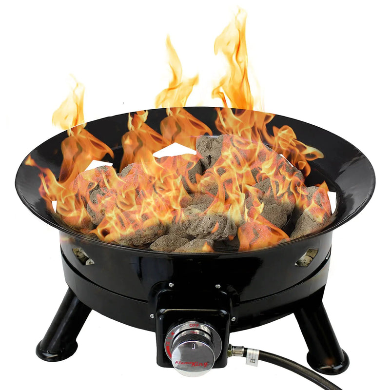 Flame King Outdoor Portable Propane Gas 24" Fire Pit Bowl with Self Igniter Cover Carry Straps by Flame King Products