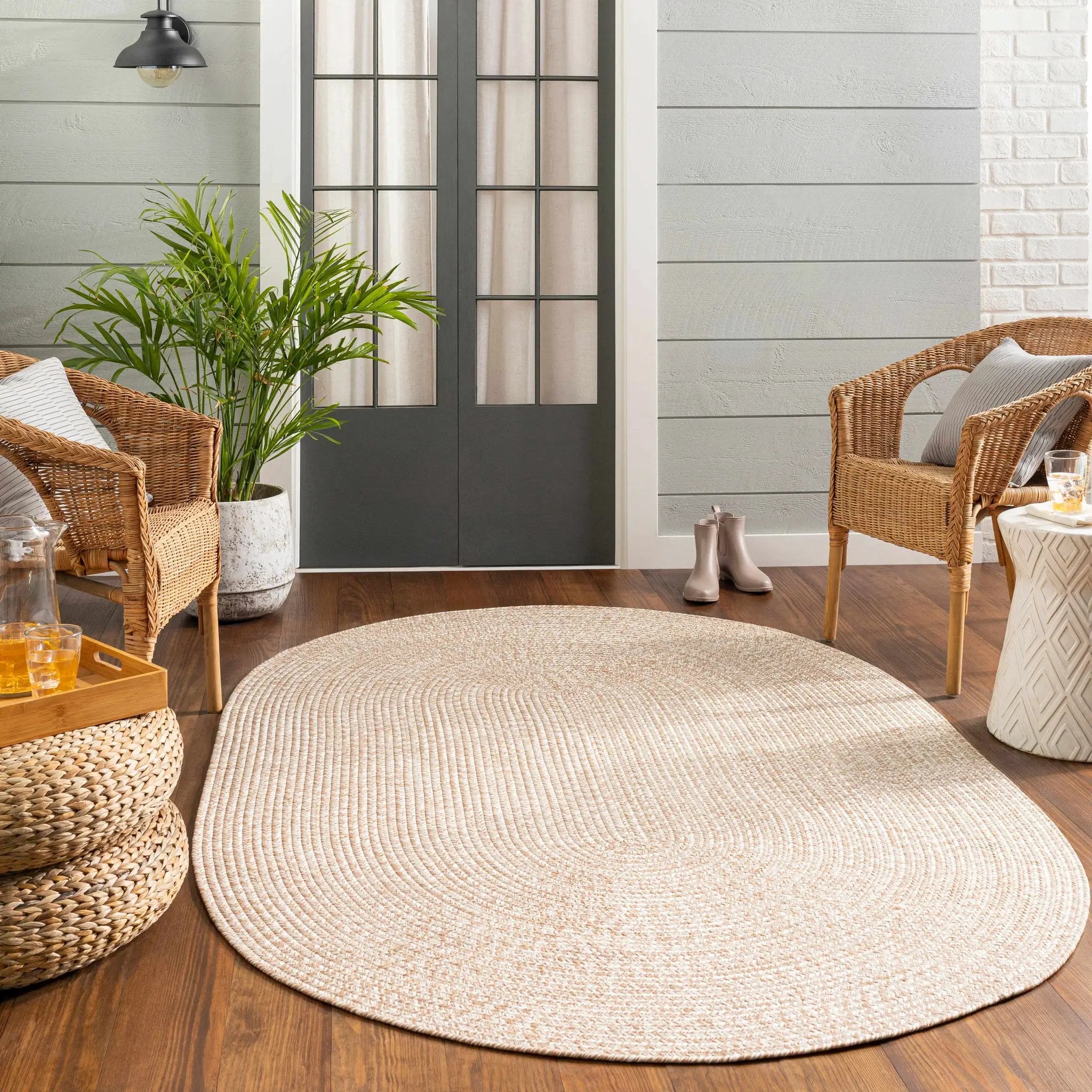 Cream Braided Faux Jute Outdoor Rug by Boutique Rugs
