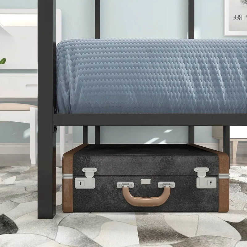 Full size Modern Four Poster Metal Canopy Bed in Black Finish by HomePacific