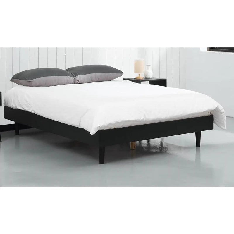 Full size Mid-Century Modern Platform Bed Frame in Black Wood Finish by HomePacific
