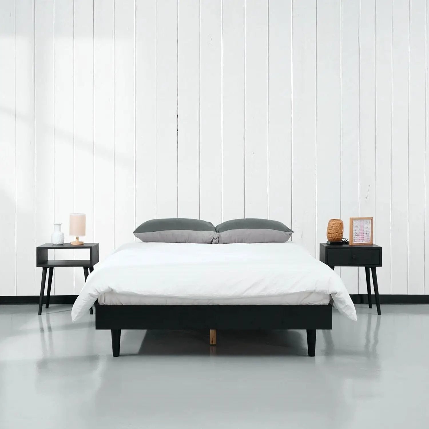 Full size Mid-Century Modern Platform Bed Frame in Black Wood Finish by HomePacific