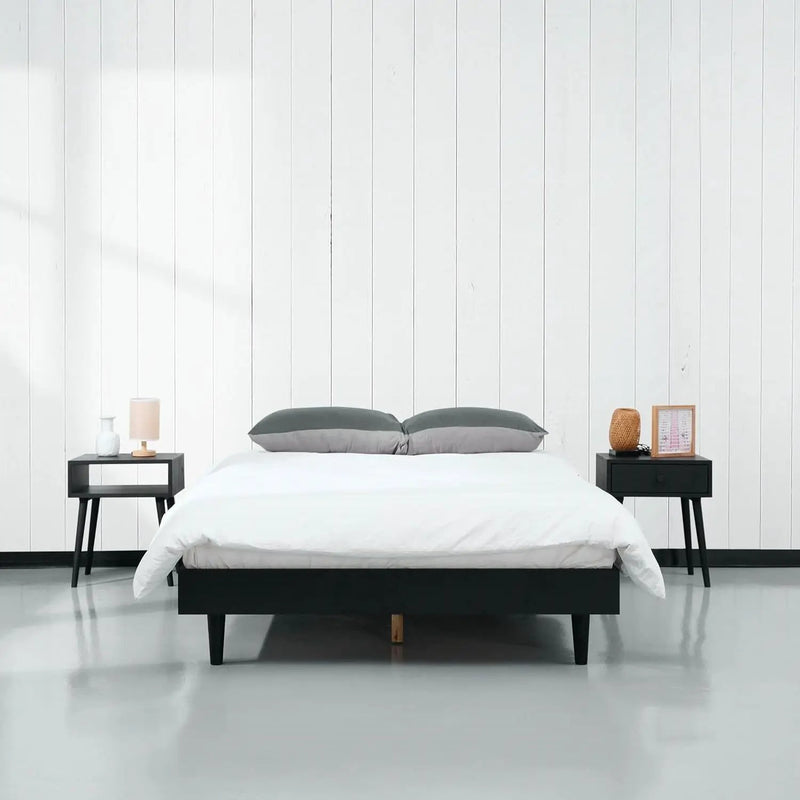 Full size Mid-Century Modern Platform Bed Frame in Black Wood Finish by HomePacific