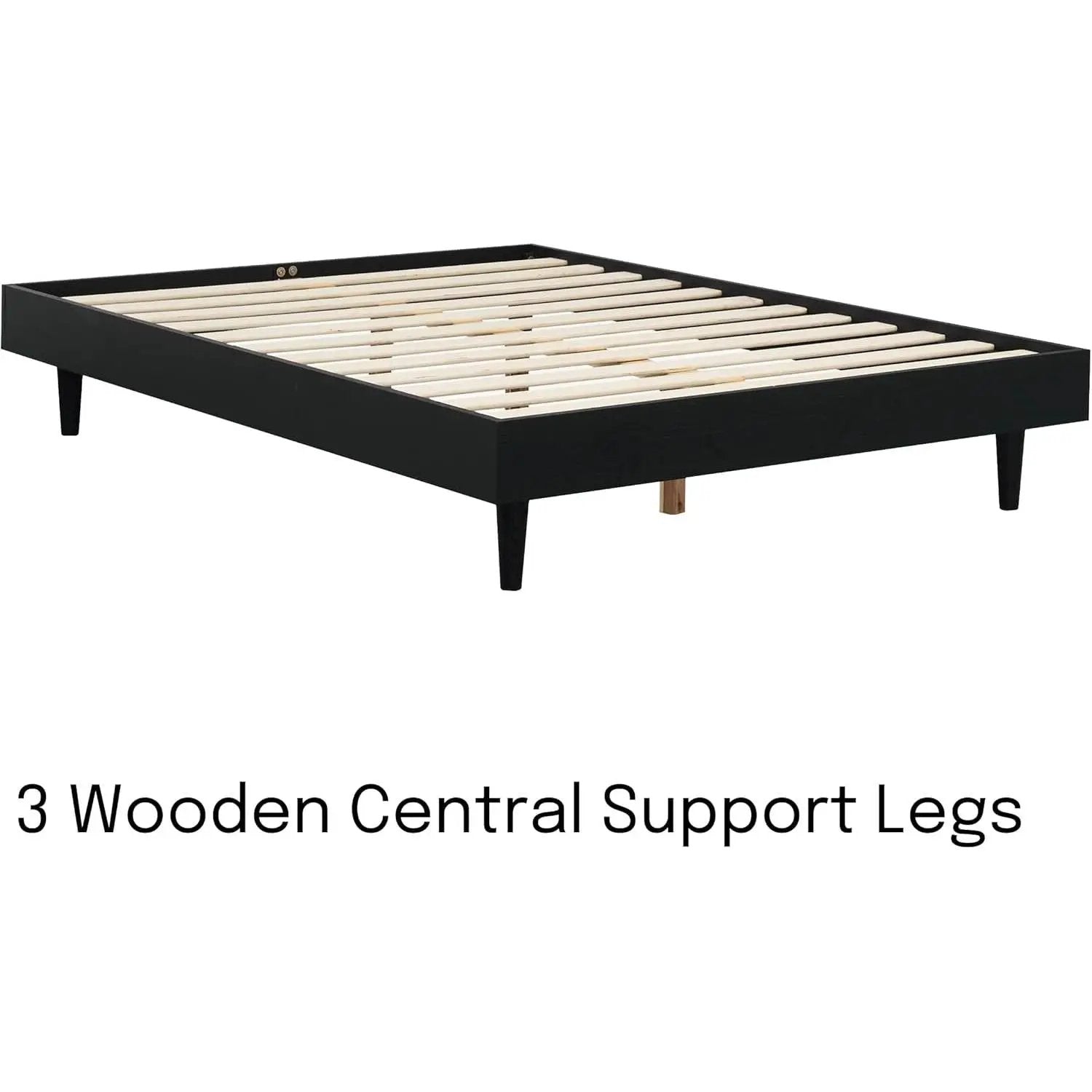 Full size Mid-Century Modern Platform Bed Frame in Black Wood Finish by HomePacific