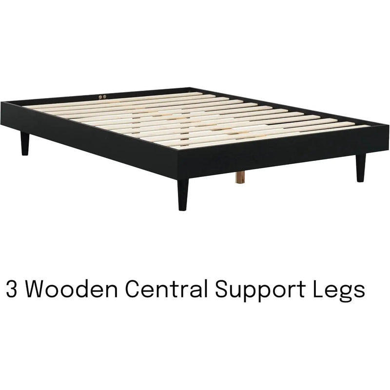 Full size Mid-Century Modern Platform Bed Frame in Black Wood Finish by HomePacific