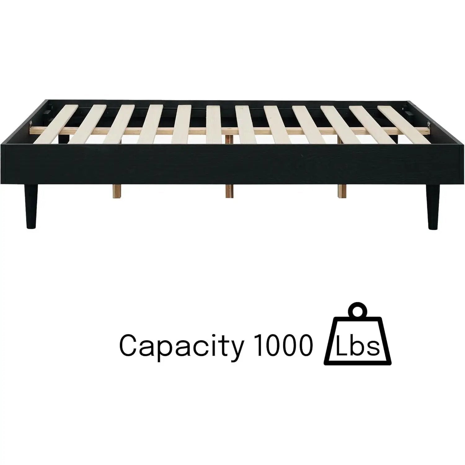 Full size Mid-Century Modern Platform Bed Frame in Black Wood Finish by HomePacific